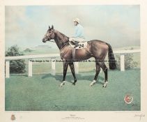 Susan Crawford signed print of Troy with Willie Carson up, limited edition, numbered 112/850, framed