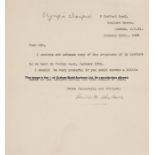 Harold Abrahams typed letter, dated 19th January 1928, on typed letterhead, referring to a copy of a