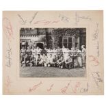 Signed photograph of England footballers at Bisham Abbey, circa 1963-64, taken during a training