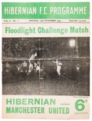 Hibernian v Manchester United programme 15th November 1954, floodlit challenge match