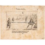Antiquarian print depicting football being played in the costume of the late 16th century, titled