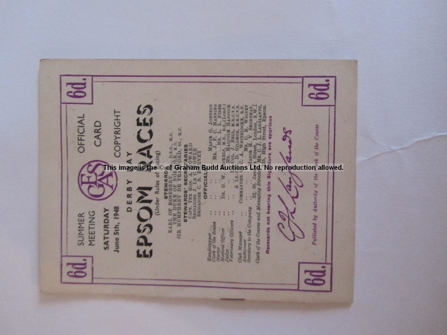 Four 1940s Epsom Derby Day racecards, comprising 1946 (Airborne), 1947 (Pearl Diver), 1948 (My Love) - Image 8 of 21