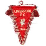 Official Liverpool FC pennant from the Tour of USA and Canada in 1964, with Liver Bird crest on a