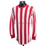 Mick Channon red and white Southampton No.8 home jersey, seasons 1965-72, long-sleeved, reverse