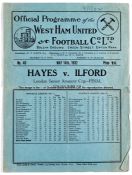 Hayes v Ilford London Senior Amateur Cup Final programme played at West Ham United 14th May 1932