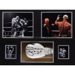 Framed and mounted signed and dedicated Jamie Moore V.I.P. left white boxing glove, dated 6th