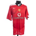 Eric Cantona signed Manchester United replica jersey and a pencil drawing, the red home shirt signed