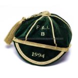 F.A.I Republic of Ireland B cap 1994 awarded to Jeff Kenna, bottle green velvet with gold braid
