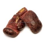 Jack Kid Berg fight worn boxing gloves from the British lightweight title contest against Harry