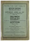 Dulwich Hamlet v Leyton F.A. Amateur Cup Final programme played at West Ham United 3rd April 1937