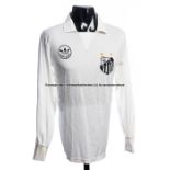 Santos FC white No.4 jersey 1990s, long-sleeved with club logo and lettered ADIDAS to front,