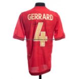 Steven Gerrard signed England 2006-07 red replica away jersey, short sleeved with England badge,