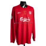Steve Finnan signed red Liverpool No.3 jersey, Champions League Final, Istanbul 2005, unused long-