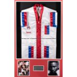 Framed Lennox Lewis Seconds jacket for the fight v Mike Acey on 11th July 1990 in Ontario, Canada,