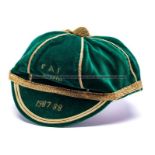 F.A.I Republic of Ireland Youth cap 1987-88 awarded to Jeff Kenna, green velvet with gold braid