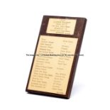 Plaque commemorating the achievements of jockey Lester Piggott during 1959, wooden plaque with easel