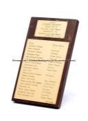 Plaque commemorating the achievements of jockey Lester Piggott during 1959, wooden plaque with easel