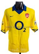 Ray Parlour Arsenal FC yellow and blue No.15 away jersey season 2003-04,  match issue, short-