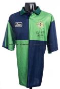 Michael Hughes signed green & blue quartered Northern Ireland No.11 jersey circa 1997, signed "