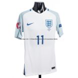 Jamie Vardy white England No.11 jersey from the UEFA EURO 2016 match v Wales played at the Stade