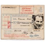 Sir Stirling Moss signed International Competition Licence, circa 1950s, signed double sided printed