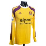 Adrian yellow and claret West Ham United No.13 goalkeeping jersey season 2014-15, match issue for