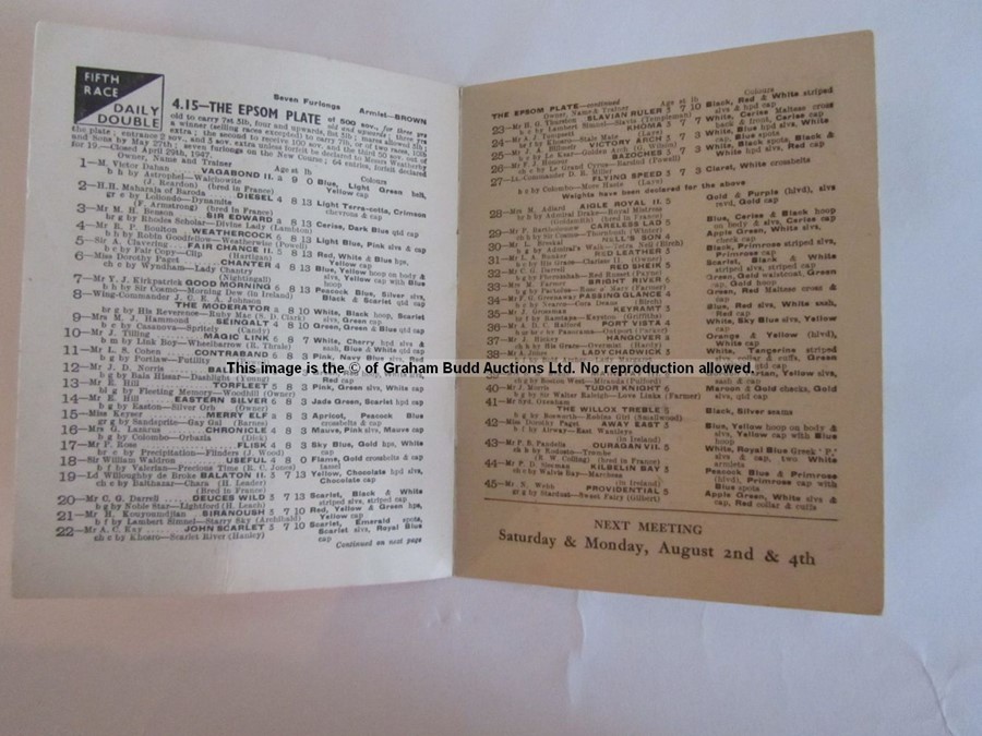 Four 1940s Epsom Derby Day racecards, comprising 1946 (Airborne), 1947 (Pearl Diver), 1948 (My Love) - Image 2 of 21