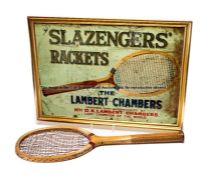 Framed tinplate advertisement sign advertising for Slazenger’s ‘The Lambert Chambers’ lawn tennis