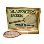 Framed tinplate advertisement sign advertising for Slazenger’s ‘The Lambert Chambers’ lawn tennis