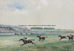 John Beer (British 1860-1930, active 1885-1915), THE OAKS STAKES EPSOM 1914, watercolour, signed