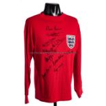 England 1966 World Cup Final retro jersey signed by 10 of the finalists, lacking Bobby Moore,