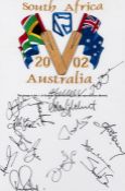 Autographed flag commemorating the 2002 South Africa v Australia cricket series, signed in black