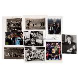 Nine signed photographs of footballing legends, comprising George Best, Ian St John, Peter