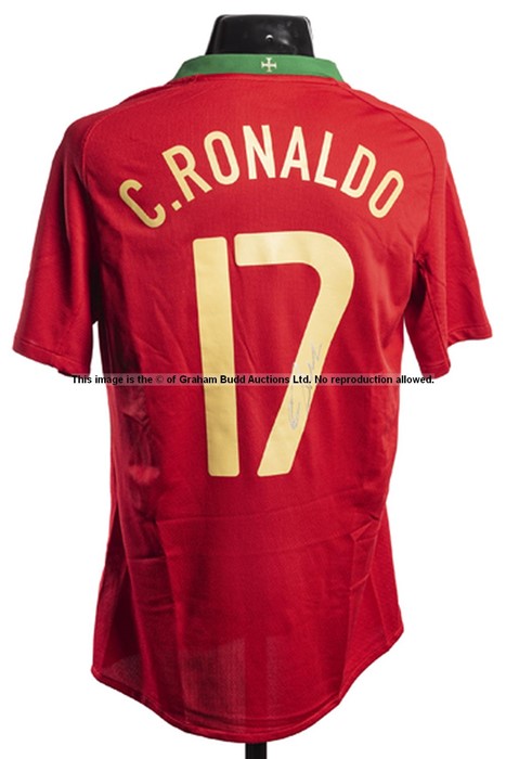 Cristiano Ronaldo signed Portugal replica international No.17 jersey circa 2005, signed to the