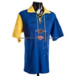Team signed Terry Venables blue and yellow EFPA-Elftal No.9 jersey v Old Orange International,