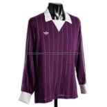 Juan Lozano purple & white pinstipe Anderlecht No.4 jersey worn in the European Cup match v Juventus