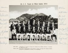 Cricket, England to West Indies 1974 signed presentation team photograph, including Willis, Greig,