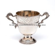 Lester Piggott's winning trophy for the Devizes Donkey Derby 1955, in the form of a twin-handled