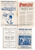 Six Manchester United away programmes season 1948-49, including two copies of the Bradford Park