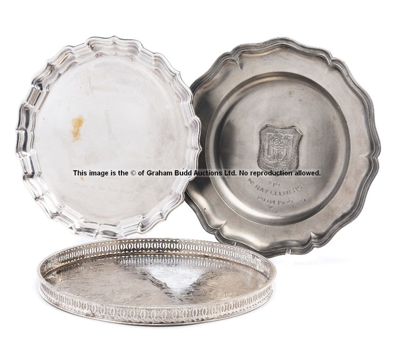 Three salvers presented to Ray Clemence during his career, circa 1970s onwards, comprising salver