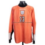 Ian Walker signed orange England No.13 unused reserve goalkeeping jersey v Italy,  Rome, 11th