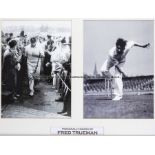 Fred Trueman signed photographic display, comprising a pair of 28 by 20cm. b&w photographs of