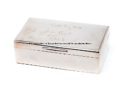 Silver cigar box presented to Lester Piggott commemorating Right Boy, 1959, hallmarked Garrard & Co.