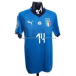 Moise Kean blue Italy No.14 international jersey 2019, match issue for the Euro 2020 qualifier v