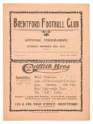 Brentford v Tottenham Hotspur programmme 20th November 1915, London Football Combination wartime