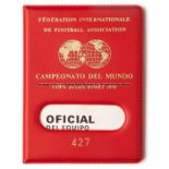 Les Cocker's official photographic ID for the 1970 World Cup Finals, red wallet containing b&w