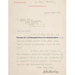 Sir Abraham Bailey signed letter to the Daily Telegraph's R. Binns, cricket and Olympic interest,