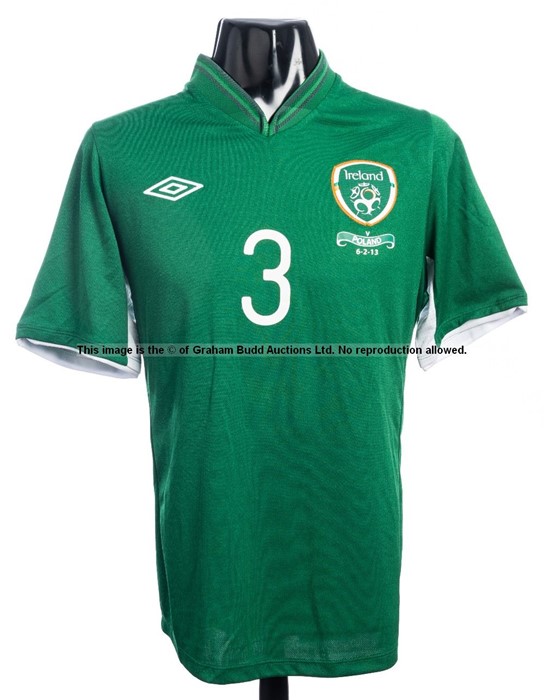 Stephen Ward green Republic of Ireland No.3 unused substitute's jersey from the international