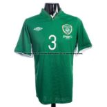 Stephen Ward green Republic of Ireland No.3 unused substitute's jersey from the international