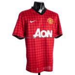 Paul Scholes red Manchester United No.22 jersey from the 2012-13 pre-season tour, short-sleeved,